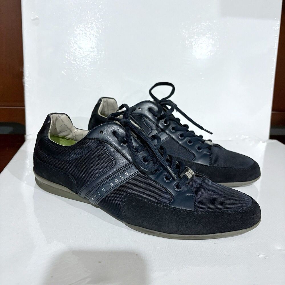 Hugo Boss Sneakers Men EU 42 US 9 Navy Leather Mesh Suede Lace Up Casual
